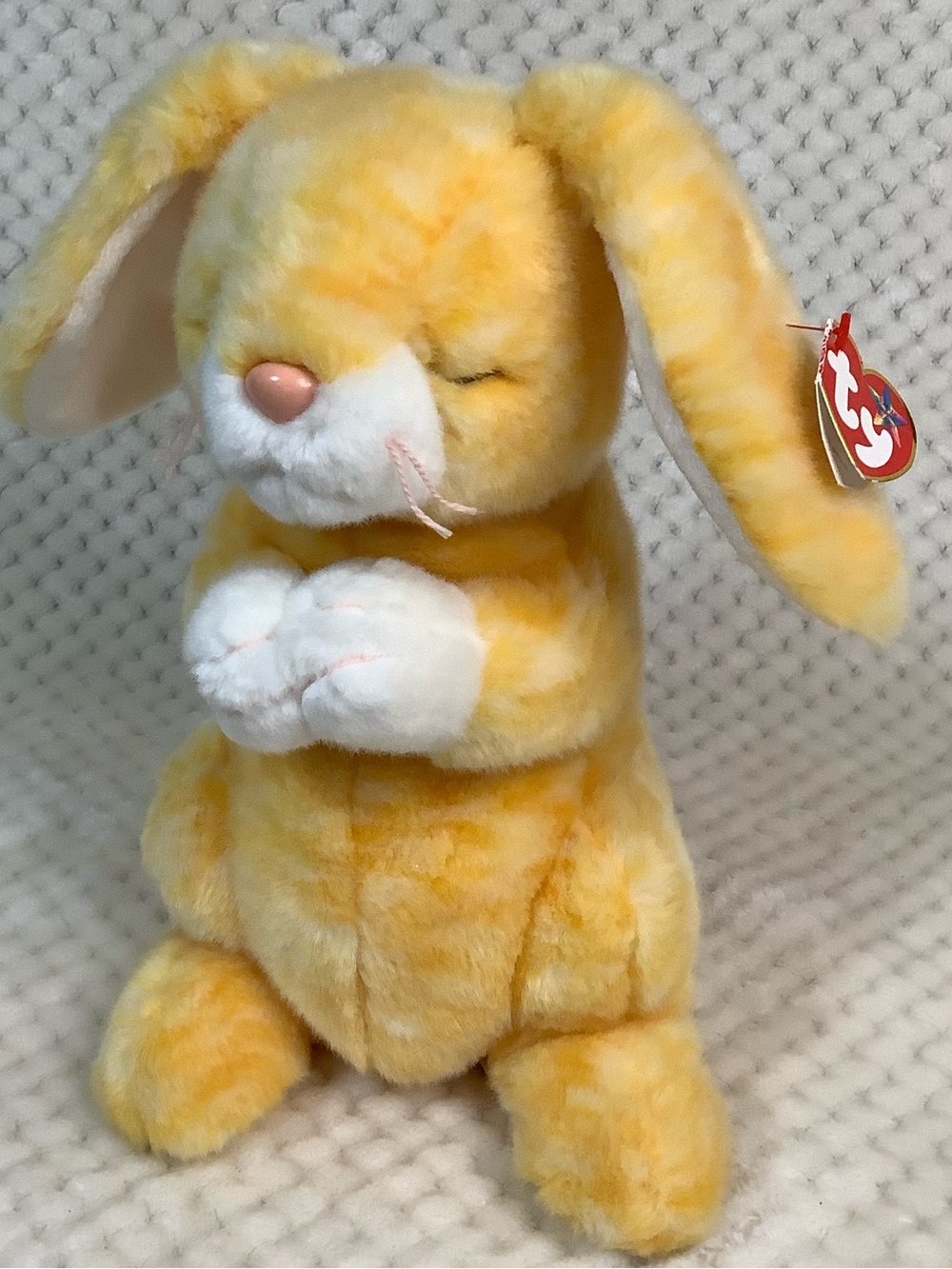 Vintage 2000 Ty Beanie Buddy Grace Plush Praying Yellow White Bunny with Tags
